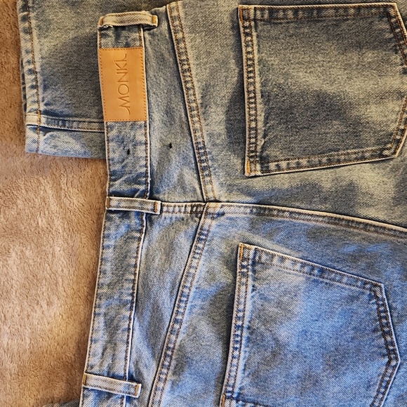 Monki Blue Straight Leg Jeans with Dog Embroidery On Both Knees Sz 30 - Picture 8 of 8